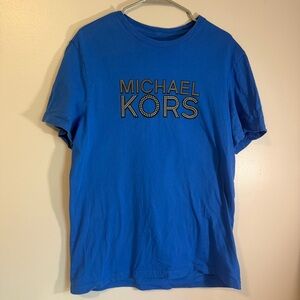 Michael Kors Men’s Logo Graphic Tee Royal Blue Printed Studded Design Size Large